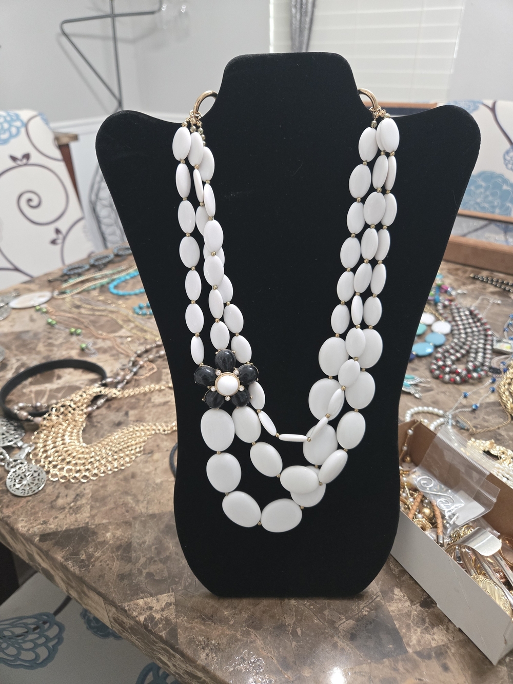 Elegant White Multi-Strand Statement Necklace
